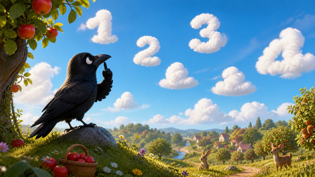 A crow perched on a branch staring at clouds