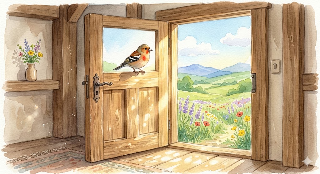 Illustration for The Finch and the Door Left Open