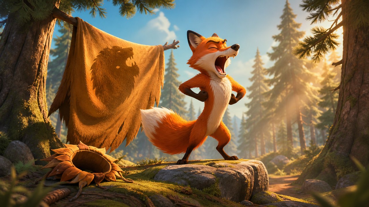 A fox standing in a forest clearing