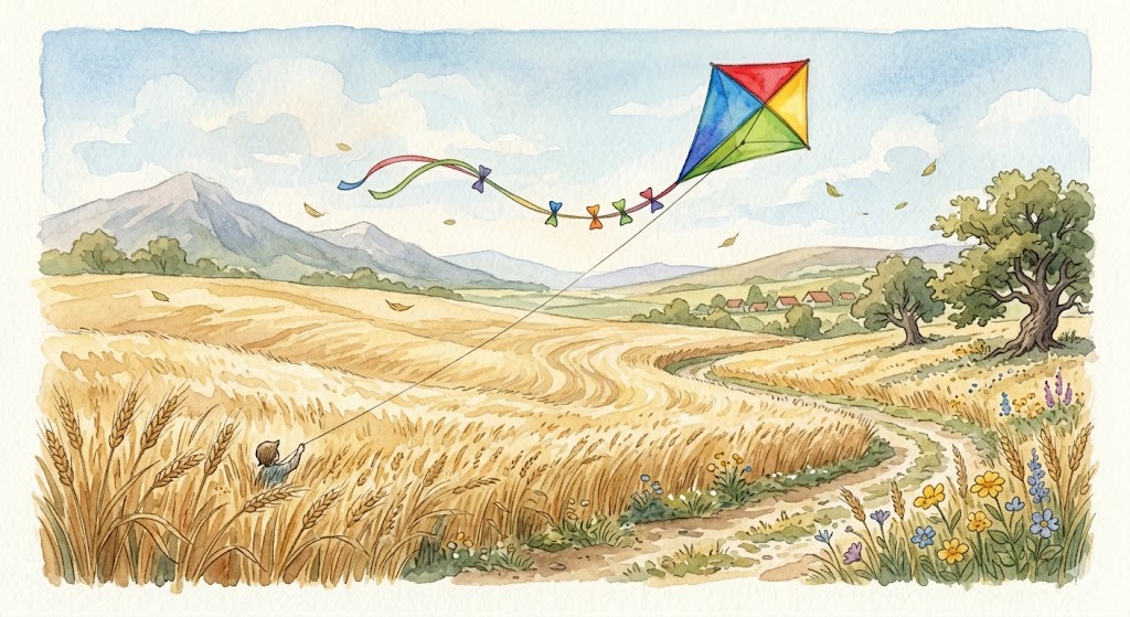 Illustration for The Kite Above the Wheat Field