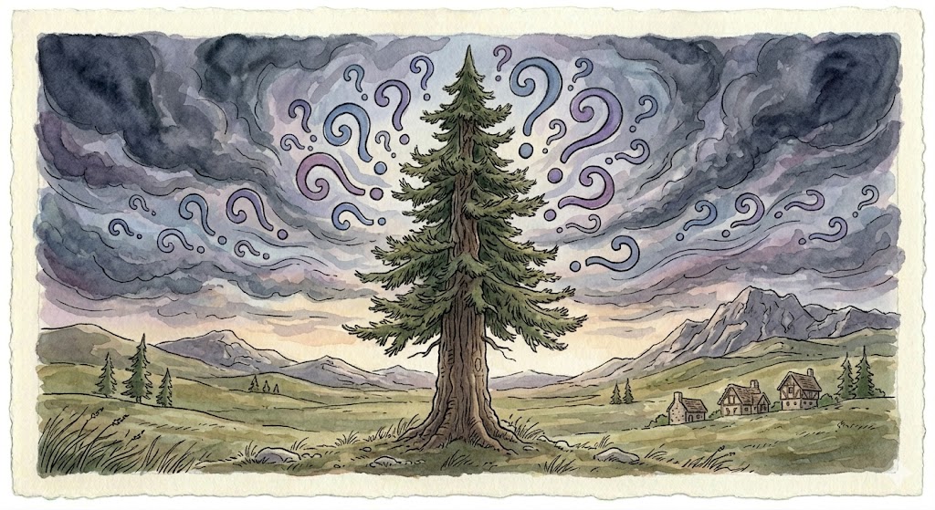 Illustration for The Pine and the Storm of Questions