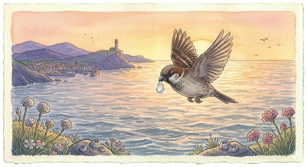 Illustration for The Sparrow Who Carried a Sea