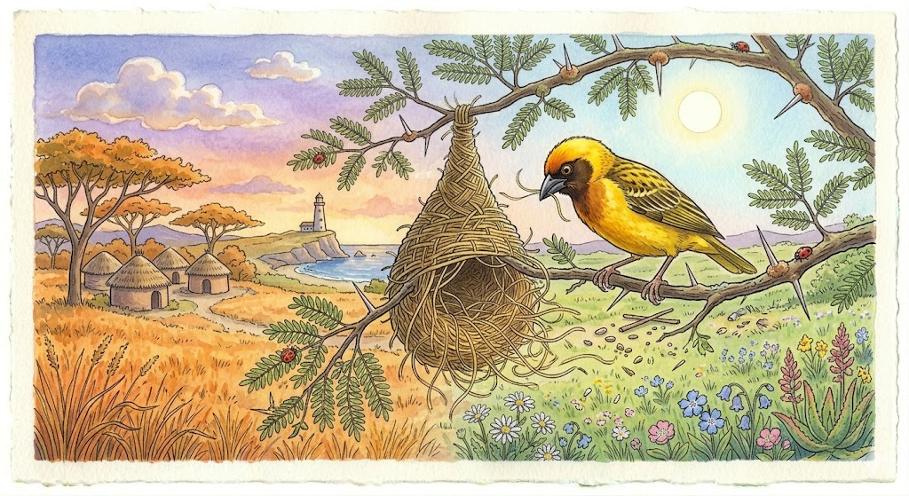 Illustration for The Weaver Bird and the Loose Thread